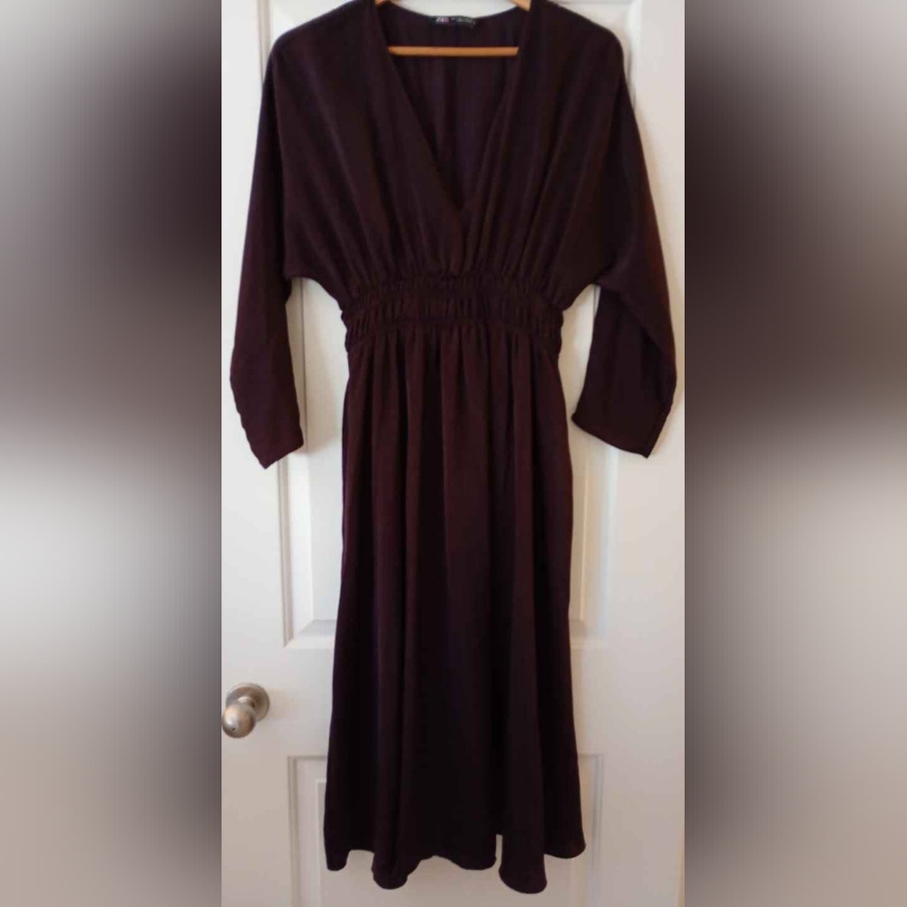 Zara ~Deep Dark Purple Long Sleeve Mid Dress (L)
